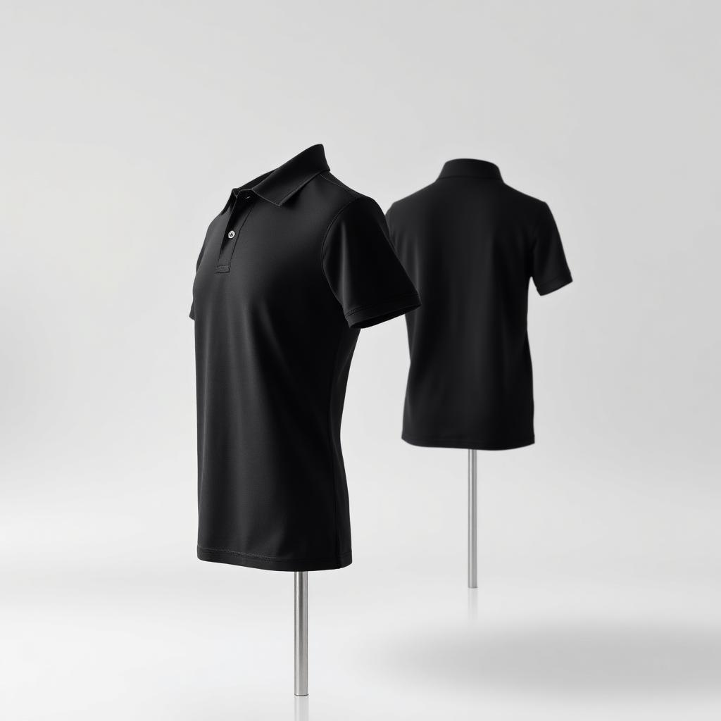 Black pique polo shirt